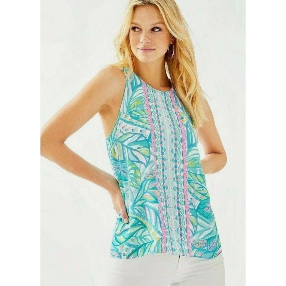 LILLY PULITZER Lyle Sleeveless Top‎ Maraca My World Blouse Womens Med  Lined